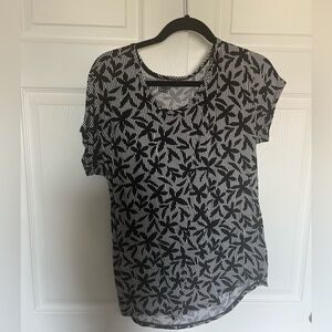Lands' End Black and Gray Geometric Short Sleeve Blouse